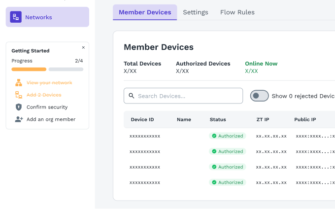 ZeroTier Central onboarding interface detail