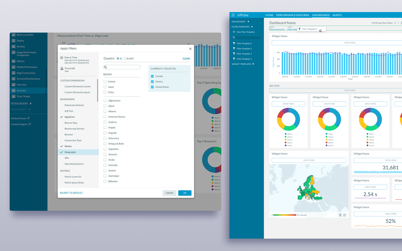 mPulse filter groups interface