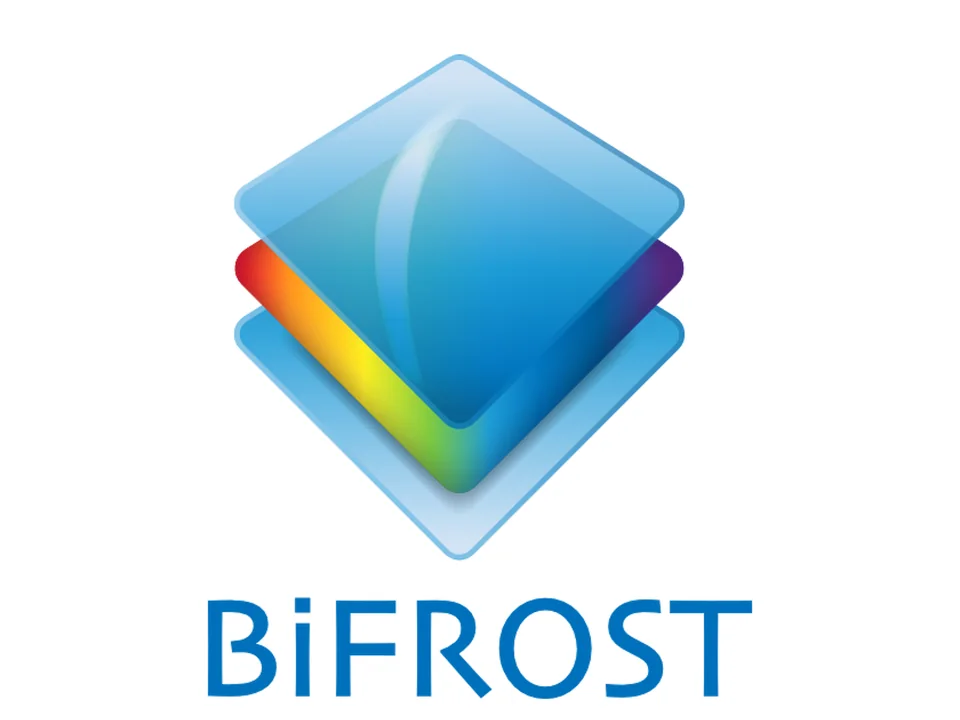 Bifrost logo with a layered blue icon